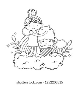 little girl with ice cream kawaii character