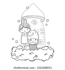 little girl with ice cream kawaii character