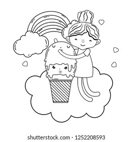 little girl with ice cream kawaii character