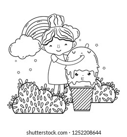 little girl with ice cream kawaii character