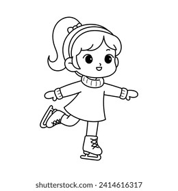 Little Girl Ice Skating, Coloring Book Page