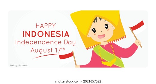 little girl illustration with traditional clothing for independence day INDONESIA, 17 august