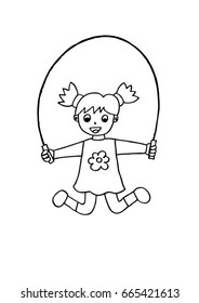 Little girl jump. Doodle sketch.