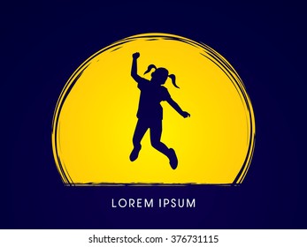 Little Girl jumping designed on moonlight background graphic vector.