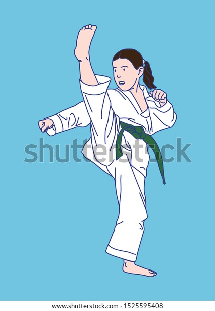 Little Girl Karate Kick Vector Illustration Stock Vector (Royalty Free ...