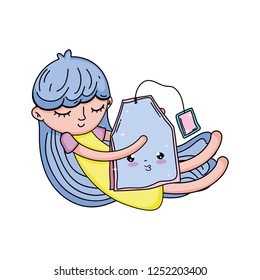 little girl with kawaii character