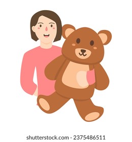 little girl kid holding kneeling and hugging teddy bear
