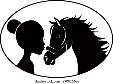Little girl kissing horse