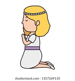 little girl kneeling first communion character