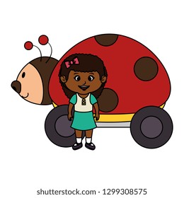 little girl with ladybug toy