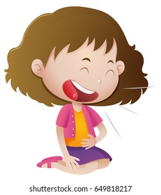 Little girl laughing alone illustration