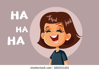 Little Girl Laughing Vector Cartoon Illustration. Funny child feeling amused by entertaining joke
