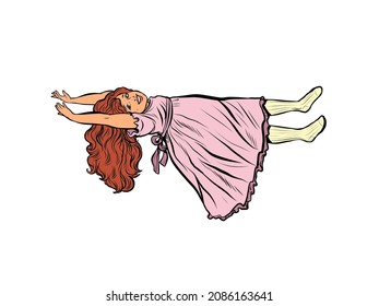 Little girl levitating, magic and sorcery. The devil horrors nightmares