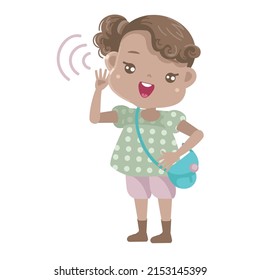 little girl listen cartoon vector