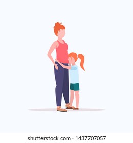 little girl listening her pregnant mother's belly cheerful woman waiting for newborn baby happy family pregnancy concept full length flat