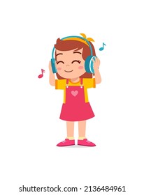 little girl listening music from the smartphone