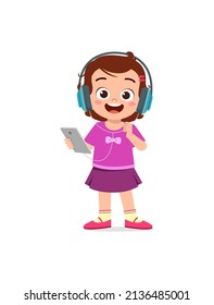 little girl listening music from the smartphone