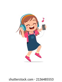 little girl listening music from the smartphone