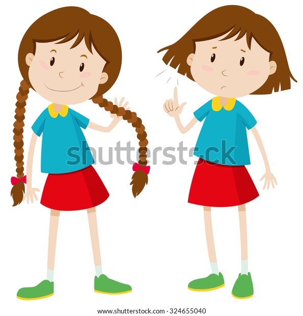 Little Girl Long Short Hair Illustration Stock Vector