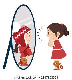Little Girl Looking Mirror Seeing Her Stock Vector (Royalty Free ...