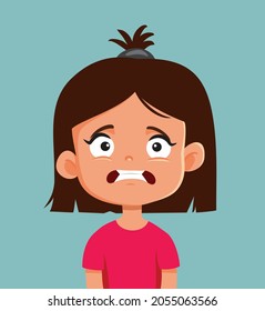 Little Girl Looking Scared Vector Cartoon. Young child being terrified feeling nervous and afraid
