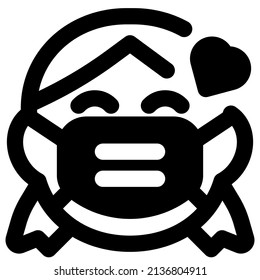 little girl in love emoji expression with heart and mask
