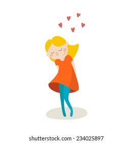 A little girl in love, flat style illustration 