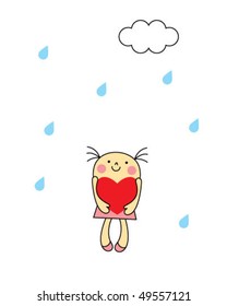little girl with love in rain