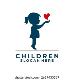 Little Girl With love symbol logo design vector template