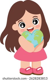 Little Girl Lovingly Embraces Heart Shaped Earth

