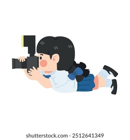 Little girl lying  taking a photo