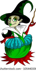 little girl with a magic wand to the witch costume;