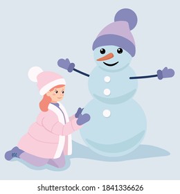 Little Girl Make Snowman Vector Cartoon Stock Vector (Royalty Free ...