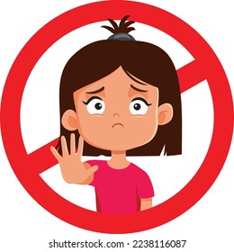 
Little Girl Making Stop Gesture in Forbidden Sign Vector Cartoon Illustration. Pictogram of a child indication prohibited behavior with nonverbal communication
