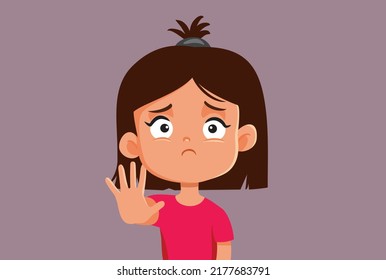 
Little Girl Making Stop Hand Gesture Vector Illustration. Victim child feeling bullied and intimidated making a defensive sign
