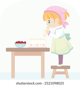 Little Girl Making Strawberry Cake