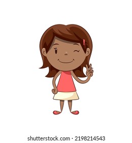 Little Girl Making V Sign, Vector Illustration