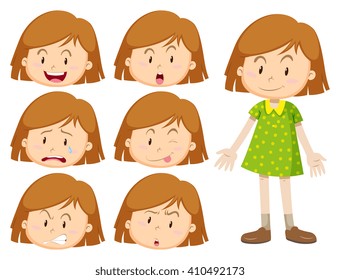 Little Girl With Many Facial Expressions Illustration