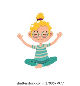 little girl meditates vector illustration