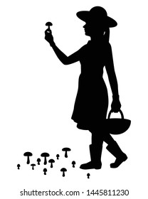 Little girl with mushroom silhouette vector