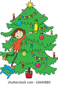 Little girl near christmas-tree
