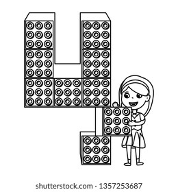 little girl with number four and toy pieces