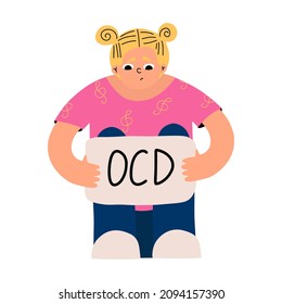 Little girl with obsessive-compulsive disorder. Children's mental health. Vector illustration in flat style