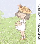 little girl on the chamomiles field