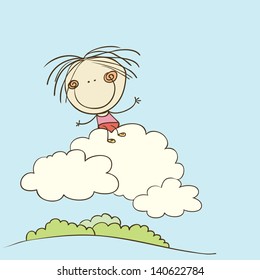 little girl on clouds play cute summer nature kid child scene earth fun sky small cloud performance baby playing outdoors clouds dancing scenery size tiny youth smiling art jolly humorous satisfaction