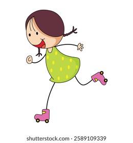 Little girl on roller skates. Vector illustration on white background