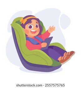 Little Girl on Seat with Safety Belt Vector Illustration