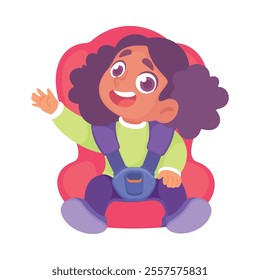 Little Girl on Seat with Safety Belt Vector Illustration