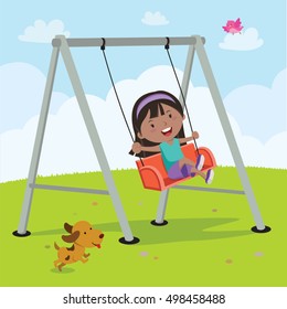 Little girl on a swing