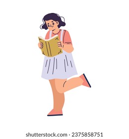 Little Girl with Open Book Reading Interested with Story Vector Illustration